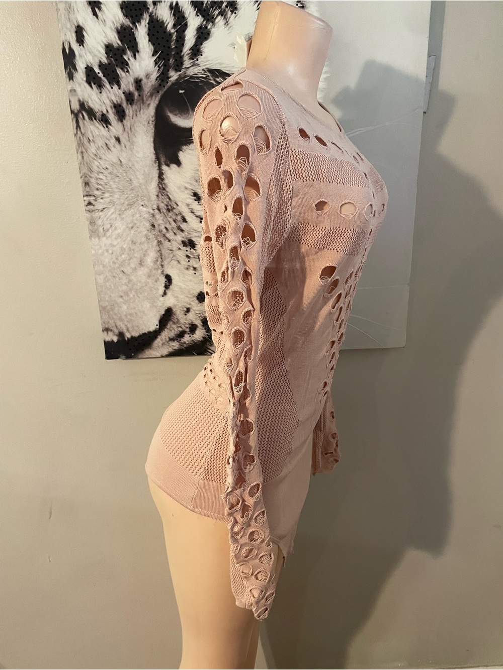 Long sleeve geometric cutout stretch bodysuit Distressed Grunge punk rock 1x - Picture 7 of 10
